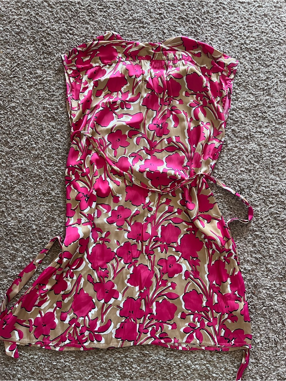 LOFT Pink and Beige Floral Tie-Waist Silky Dress - Picture 5 of 6